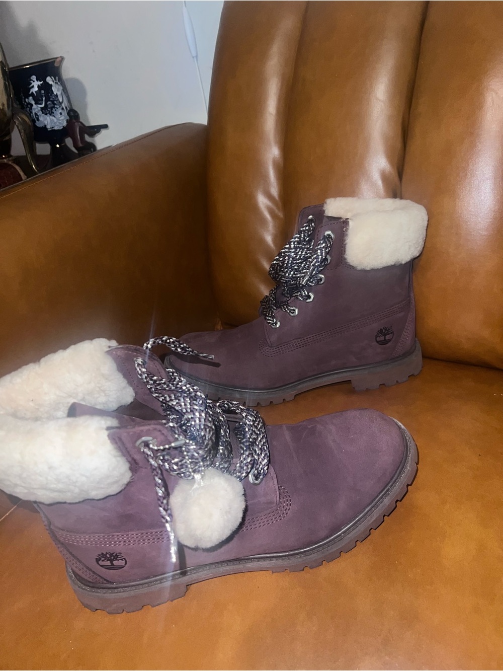 Timberland 6-Inch Premium Shearling Waterproof Boots in dark purple nubuck sz 11